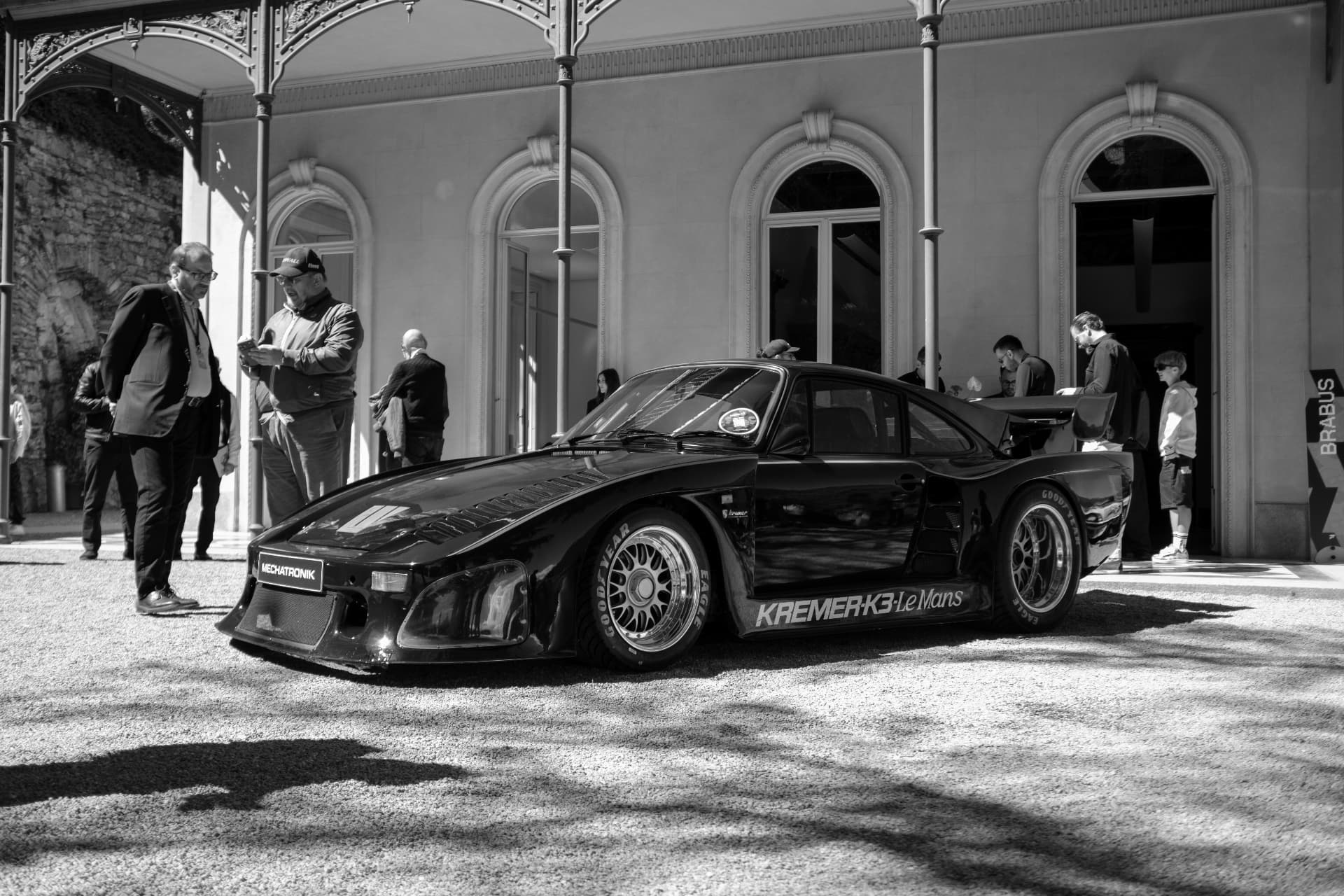 Black and white Porsche 935 Kremer K3 at Fuori Concorso